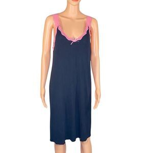 Gilligan & O’Malley Black Knee Length Nightgown with Pink Lace Trim Ribbed SZ SM